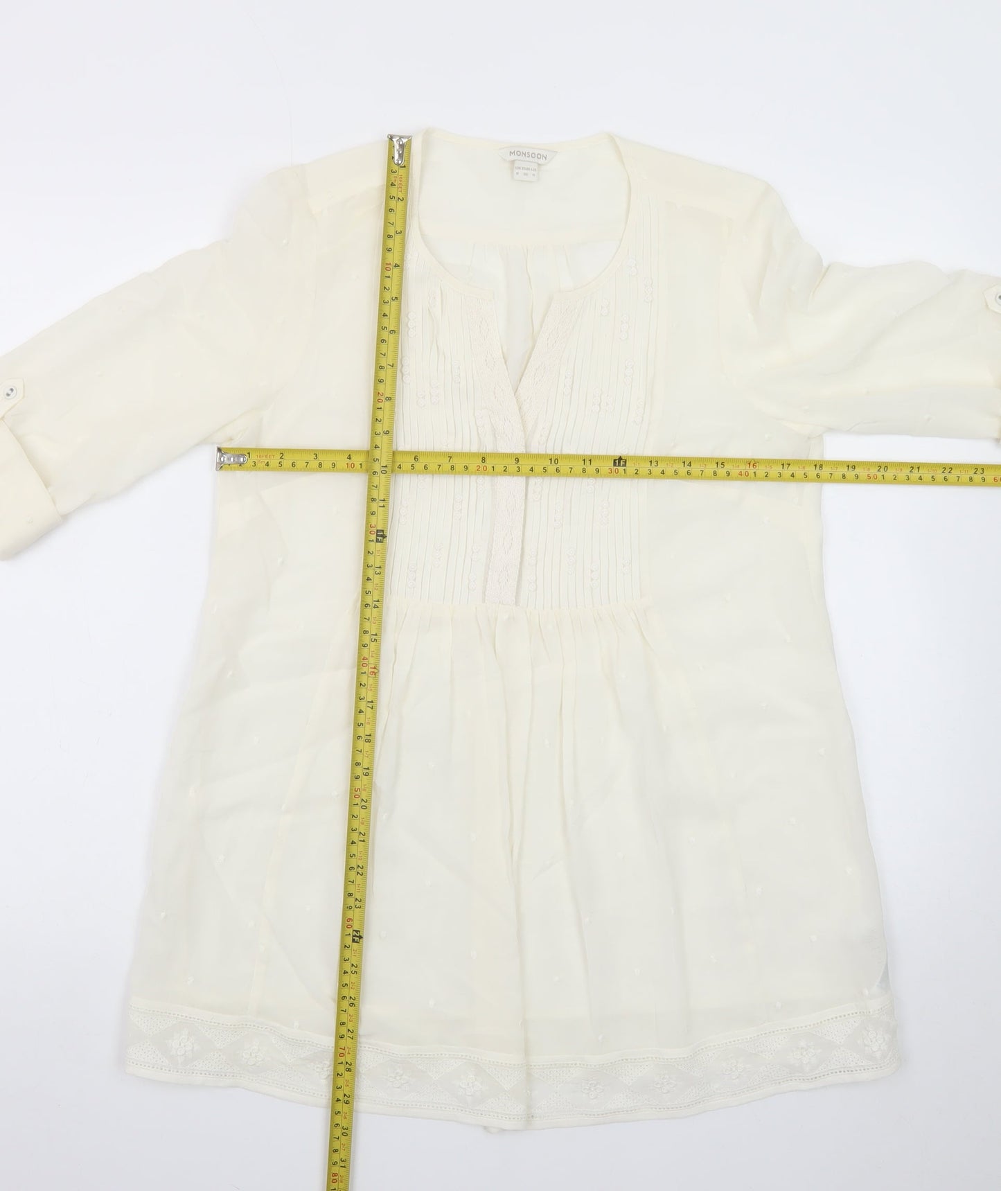 Monsoon Women Ivory 3/4 Sleeve Tunic Blouse Size 8