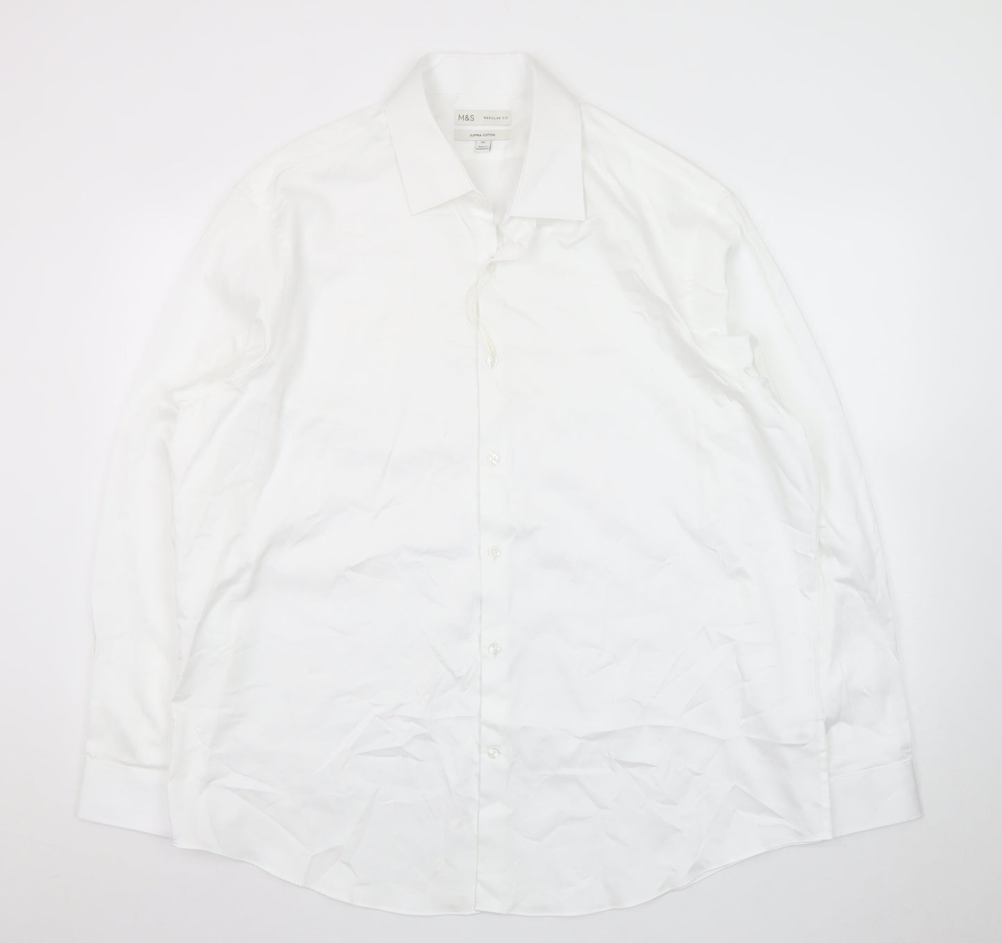 Marks and Spencer Men's White 2XL Regular Fit Cotton Long Sleeve Shirt