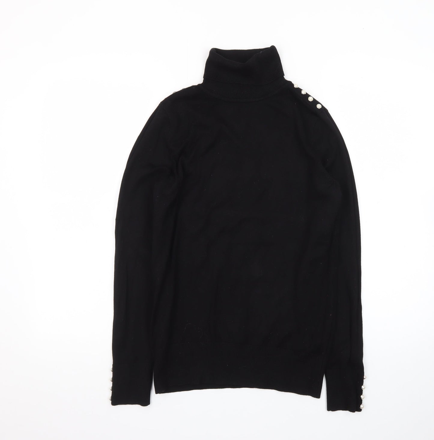 Wallis Women’s Black Roll Neck Button Detail Knit Jumper Size 10