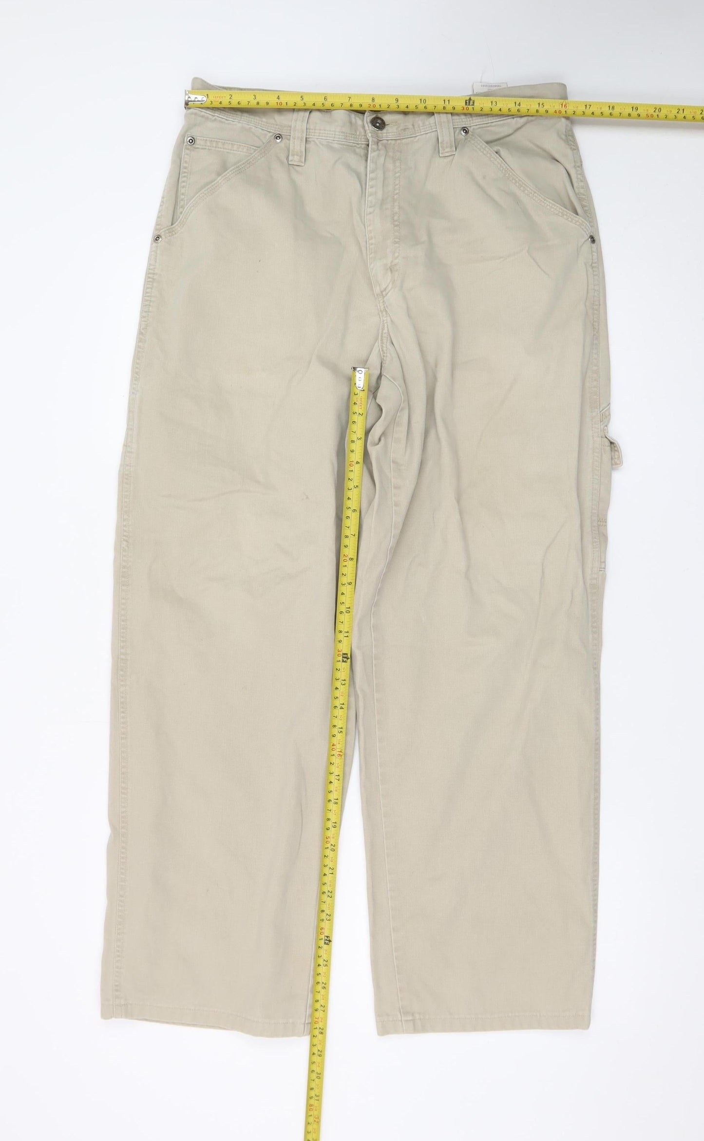 Wrangler Men's Beige Cargo Trousers Size 32x34 Cotton Relaxed Fit