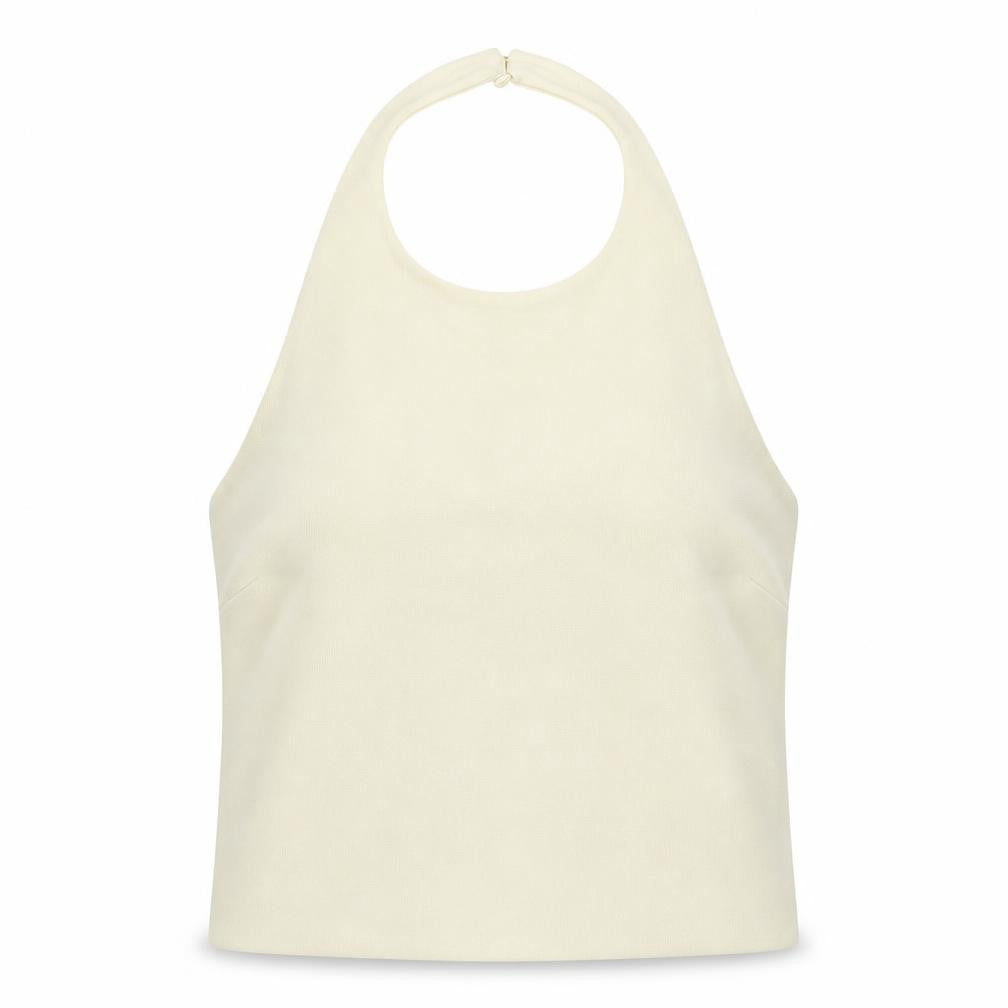 Zara Women Ivory Halter Camisole Stretch Jersey Tank Top Size L