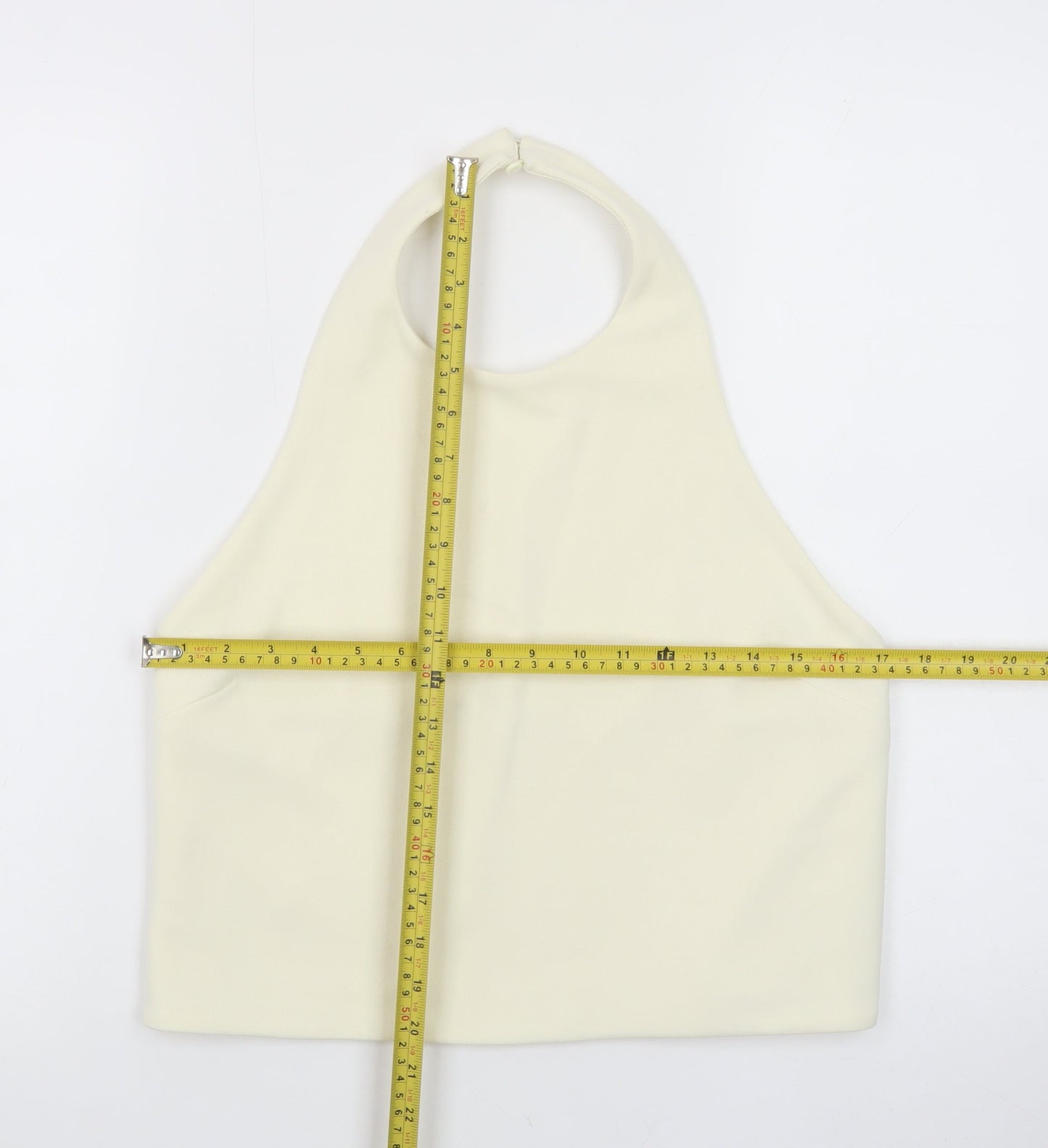 Zara Women Ivory Halter Camisole Stretch Jersey Tank Top Size L