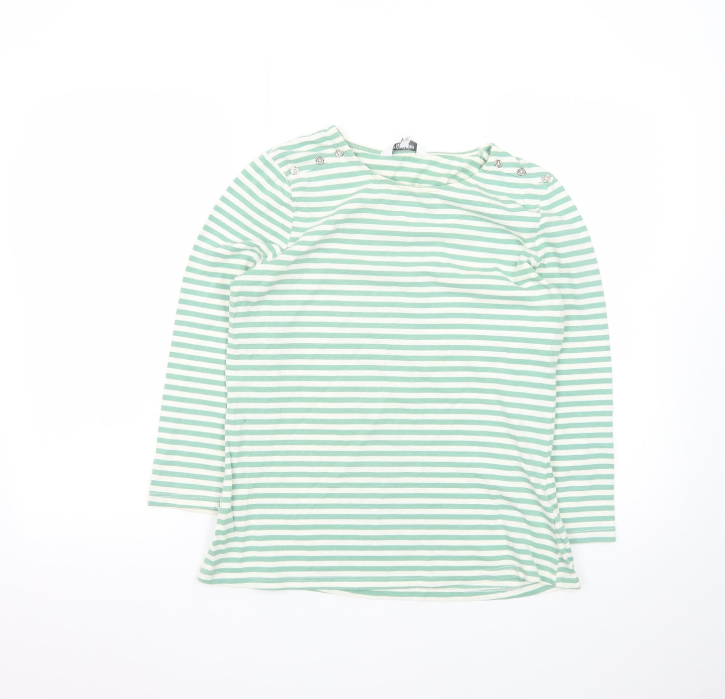 Principles Petite Women's Green Striped 3/4 Sleeve Cotton T-Shirt Size 12
