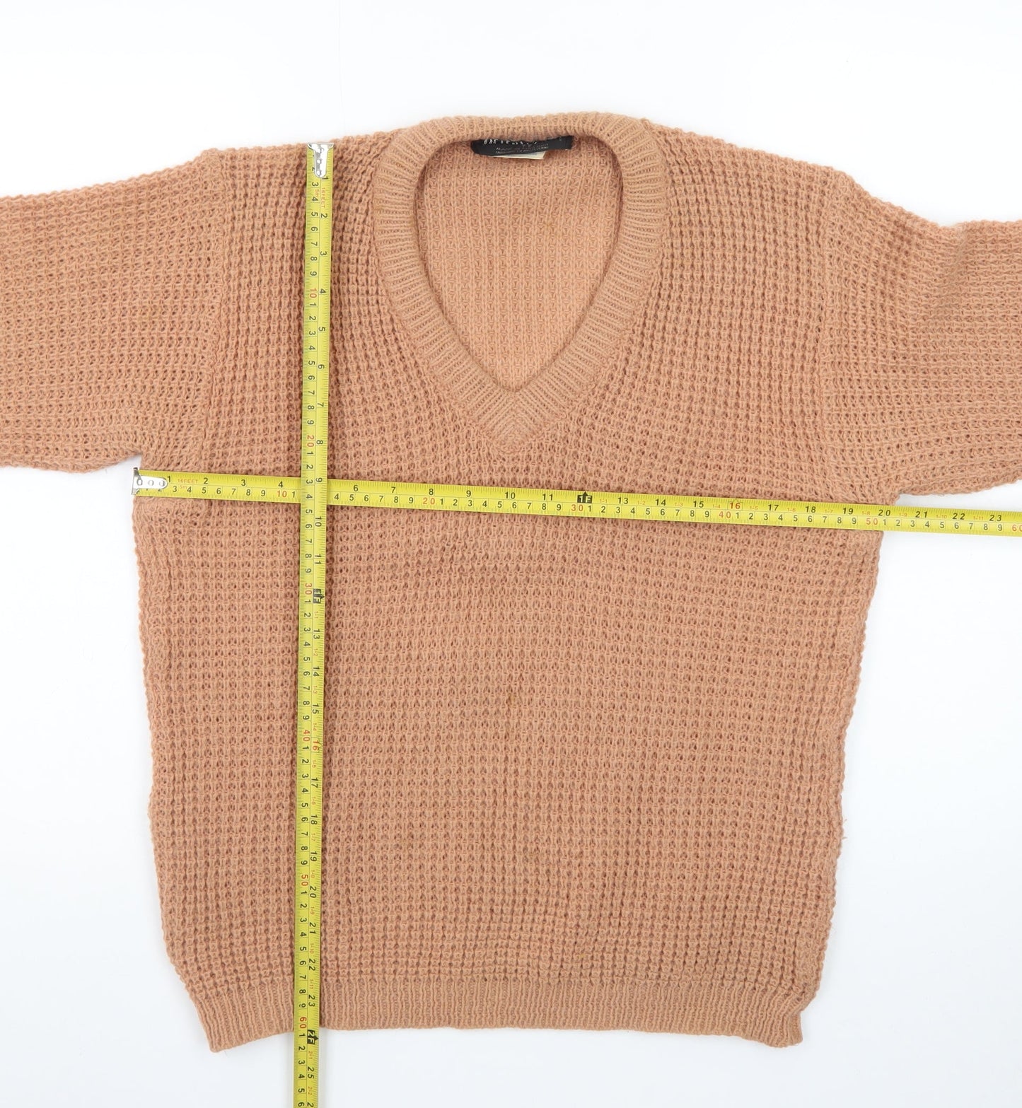 Peter Werth Men's Beige Wool Chunky V-Neck Jumper Size M