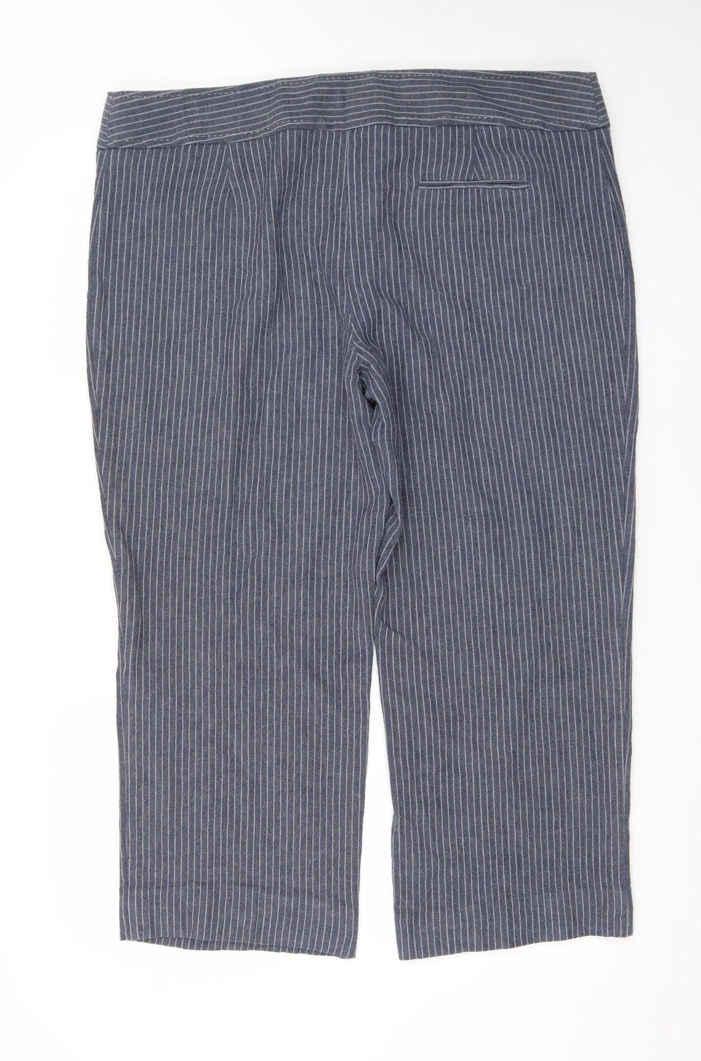 Marks and Spencer Women’s Blue Striped Cropped Linen Trousers UK 20