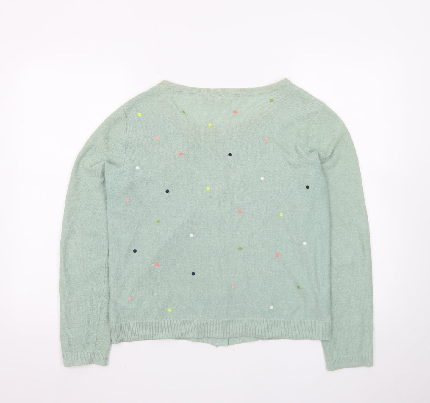 White Stuff Women Green Polka Dot Cardigan UK 14 Linen Cotton Knit