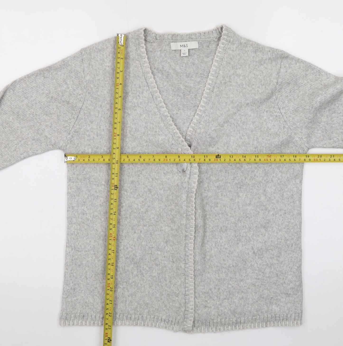 Marks and Spencer Women's Grey Wool Blend V-Neck Cardigan S