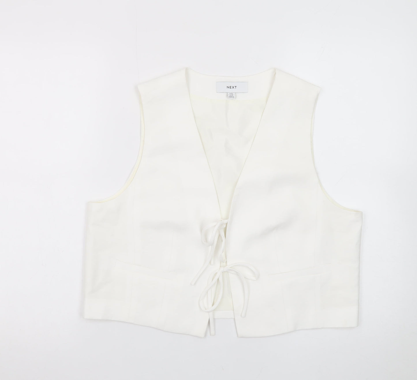 Next Women’s Ivory Cropped Tie Front Sleeveless Blouse UK 14