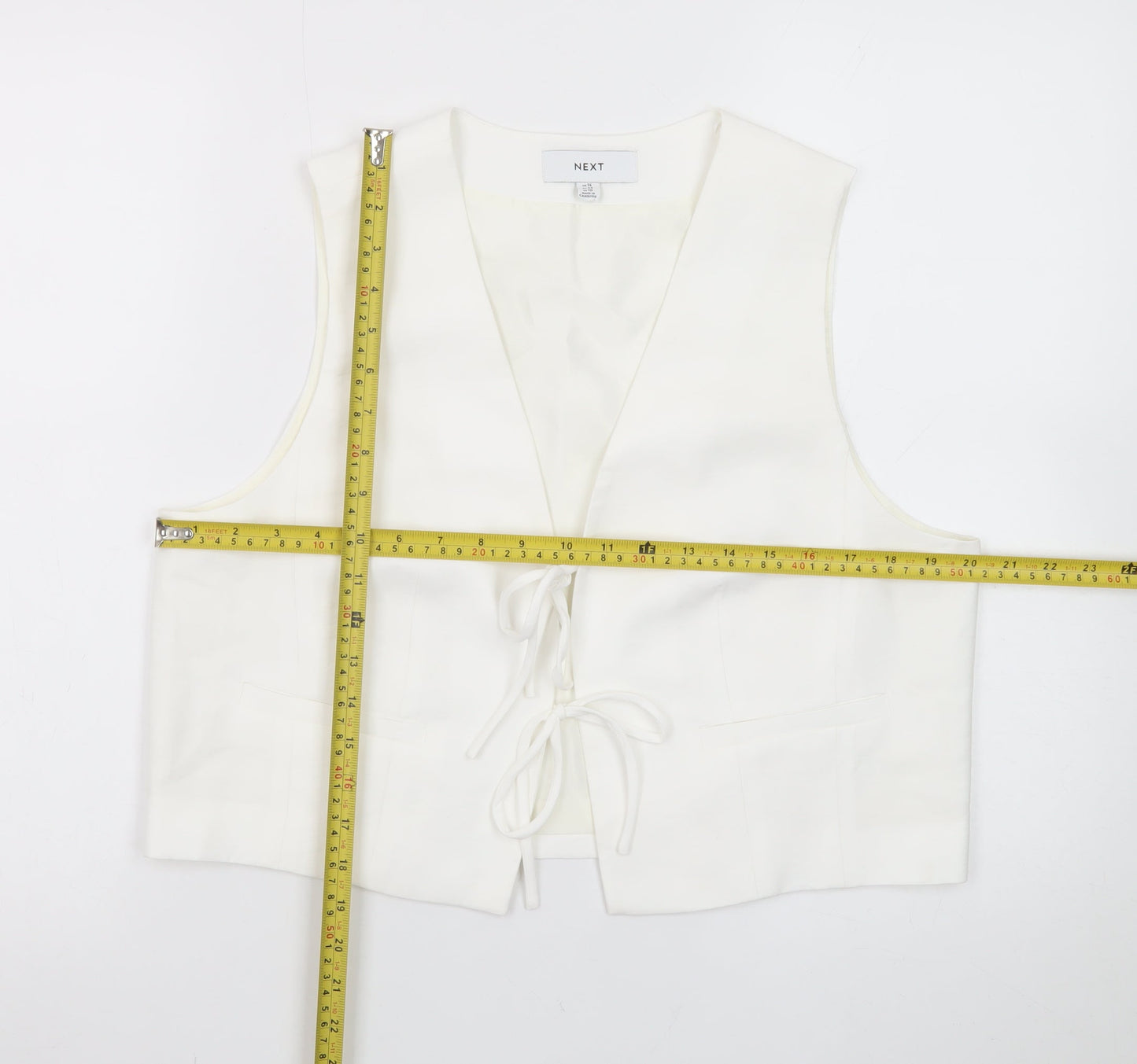 Next Women’s Ivory Cropped Tie Front Sleeveless Blouse UK 14