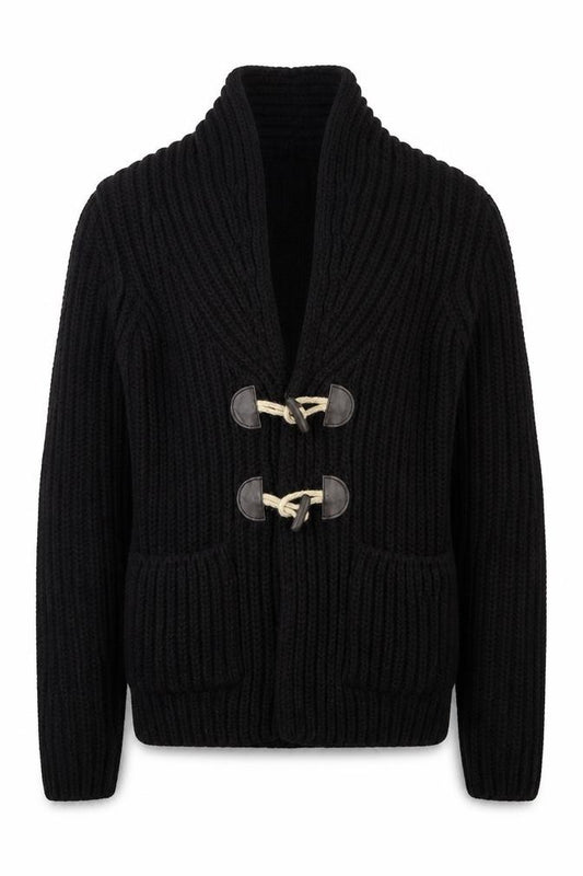 Zara Man Black Wool Blend Chunky Knit Toggle Cardigan M