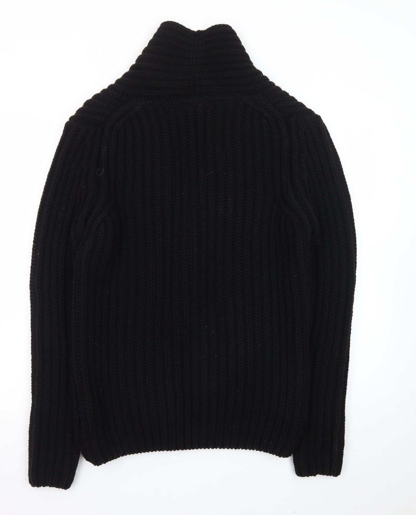 Zara Man Black Wool Blend Chunky Knit Toggle Cardigan M