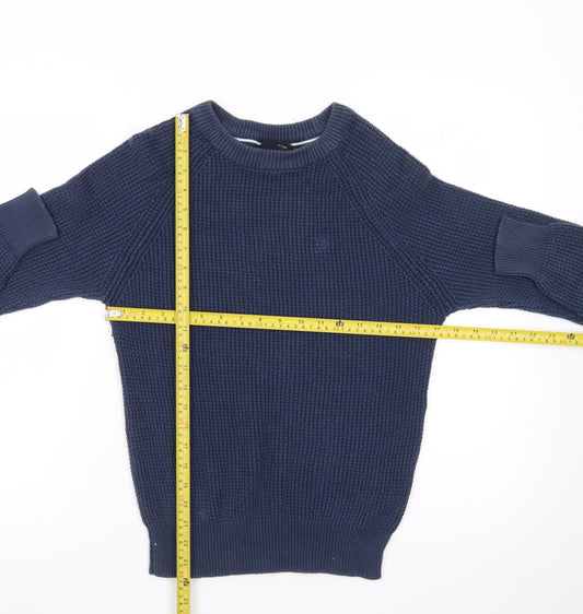 Duck and Cover Men's Blue Cotton Waffle-Knit Crew Neck Jumper Size M