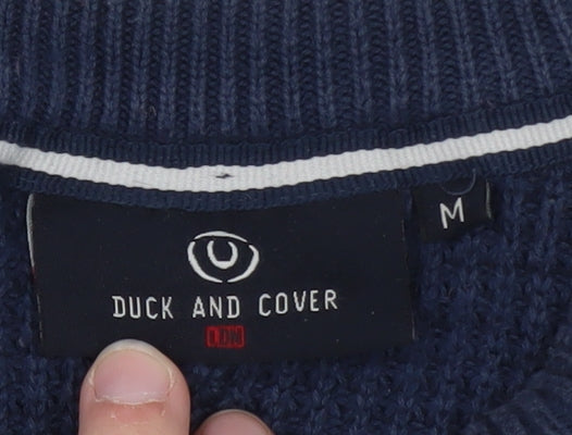 Duck and Cover Men's Blue Cotton Waffle-Knit Crew Neck Jumper Size M