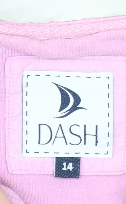 DASH Womens Pink Striped Henley Sweatshirt Size 14 Cotton Blend