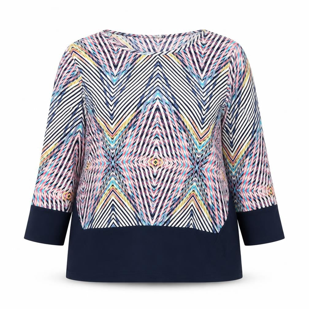 Bassini Women’s Multicoloured Geometric Tunic Top Size 18 3/4 Sleeve