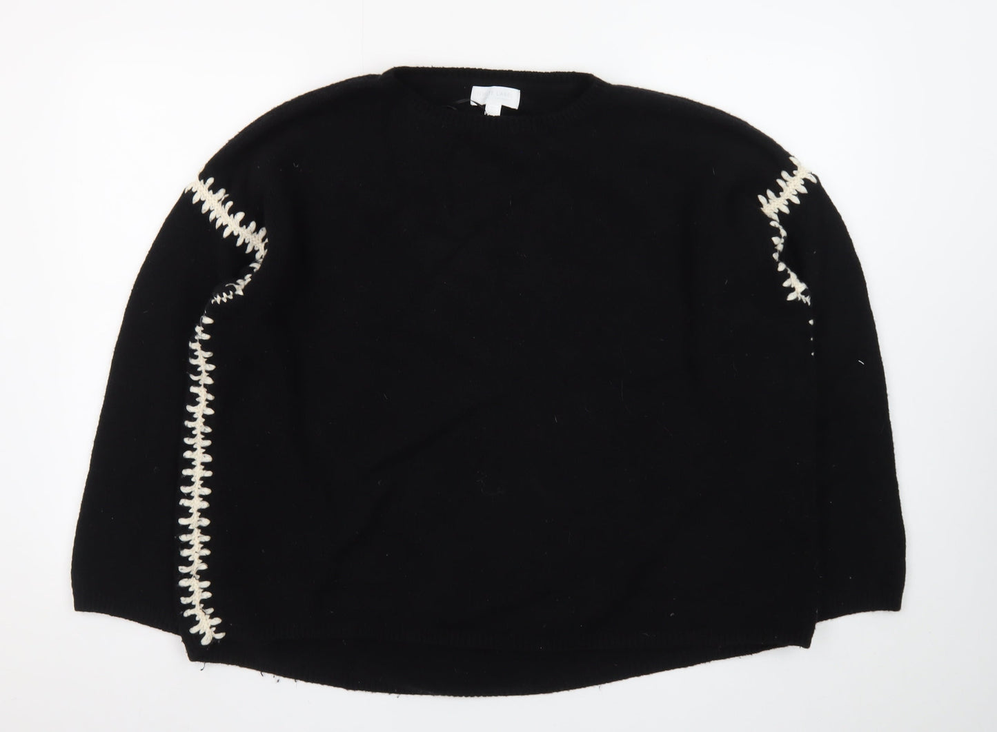 The White Company Women Black Wool Pullover Jumper UK 1 S with Contrast Stitch Detail