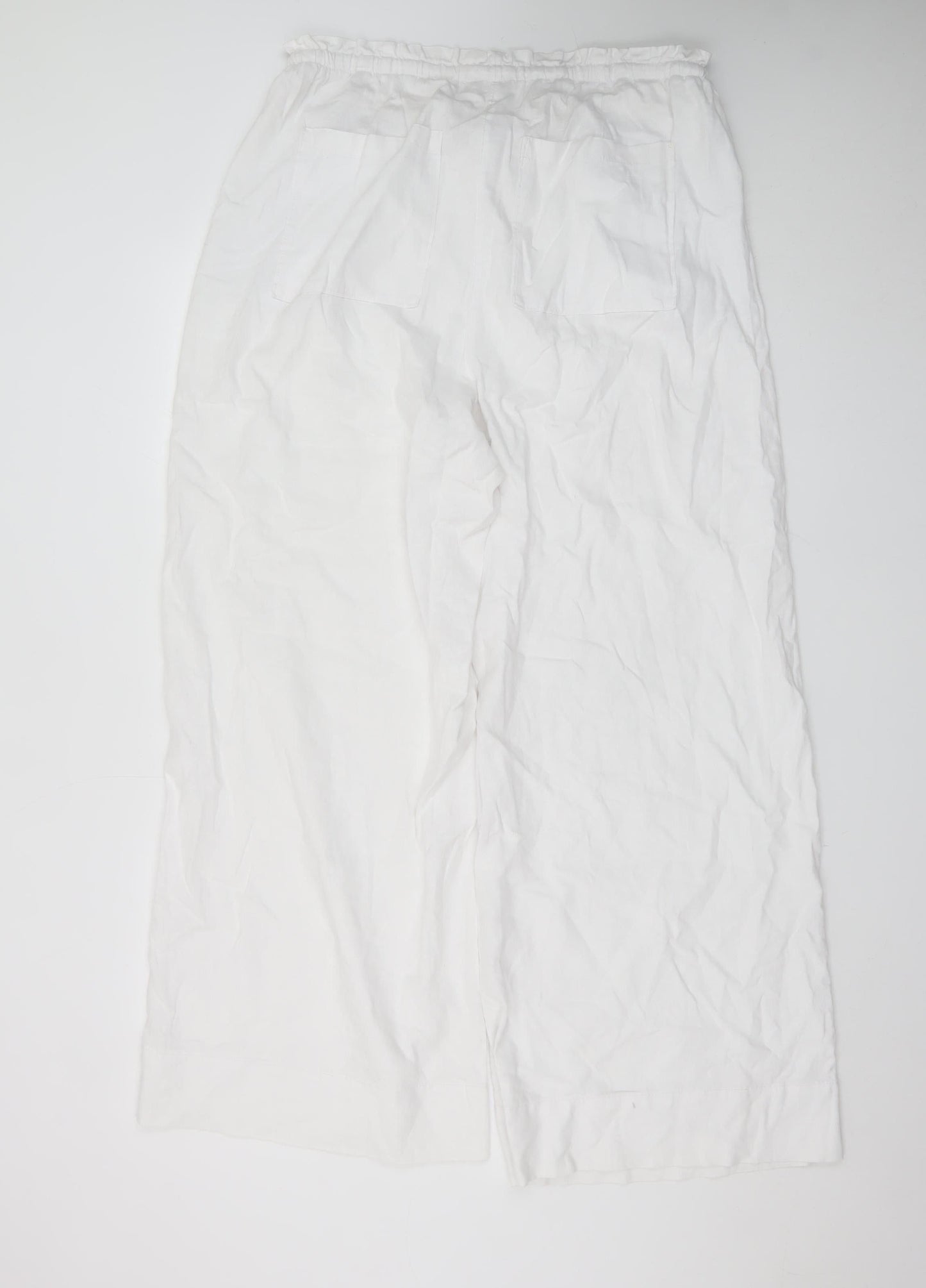 Marks and Spencer Women’s White Linen Wide-Leg Trousers Size 16 Tall