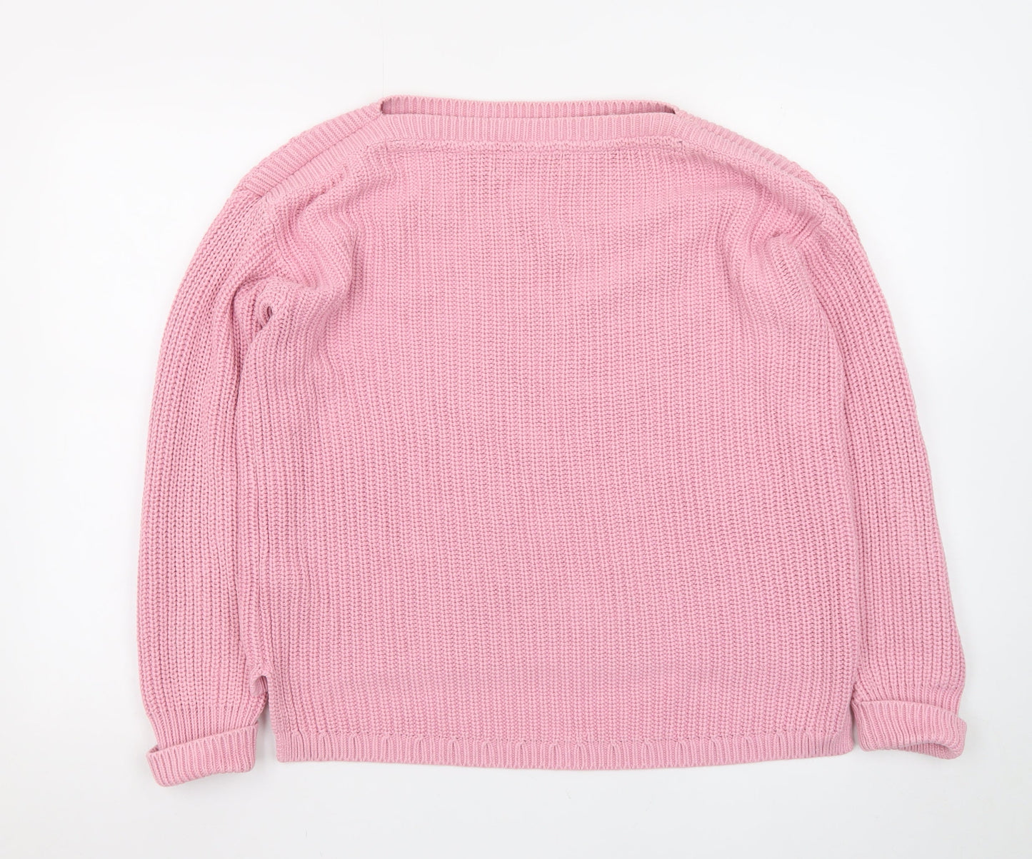 Marks and Spencer Women Pink Chunky Knit Cotton Pullover Jumper M