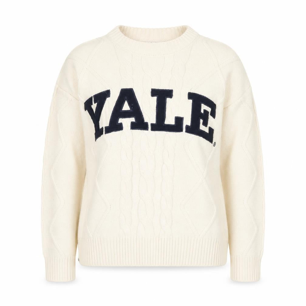Yale University Women Ivory Cable Knit Jumper Small Crew Neck Cotton
