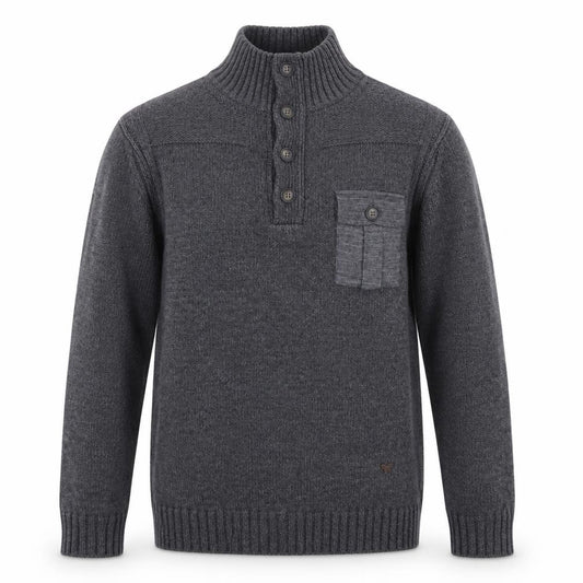 Duchamp London Men’s Grey Wool Alpaca Henley Jumper L High Neck