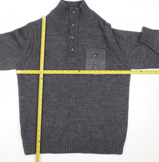 Duchamp London Men’s Grey Wool Alpaca Henley Jumper L High Neck