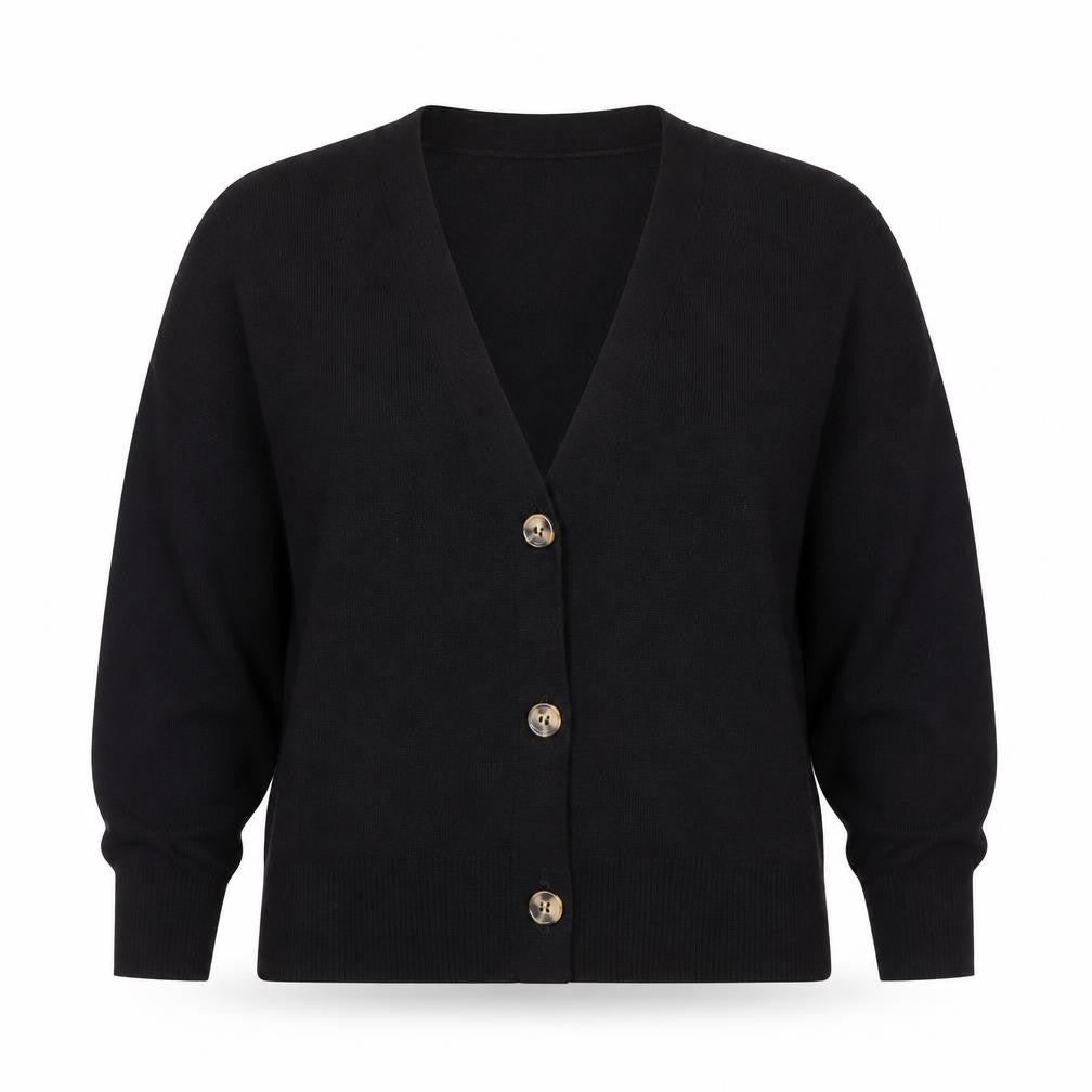 Whistles Women Black Medium Cardigan Cotton Blend V-Neck Button Front