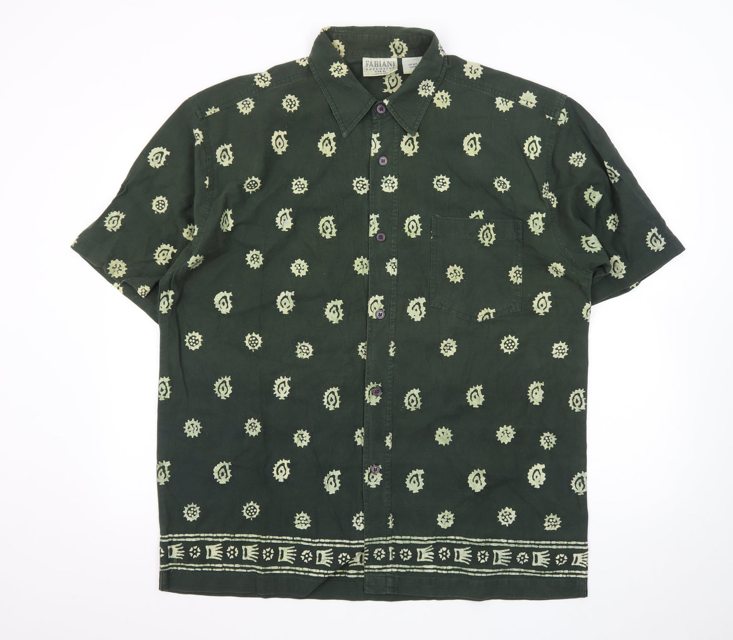 Fabiani Exclusive Men's Green Paisley Cotton Short Sleeve XL Shirt