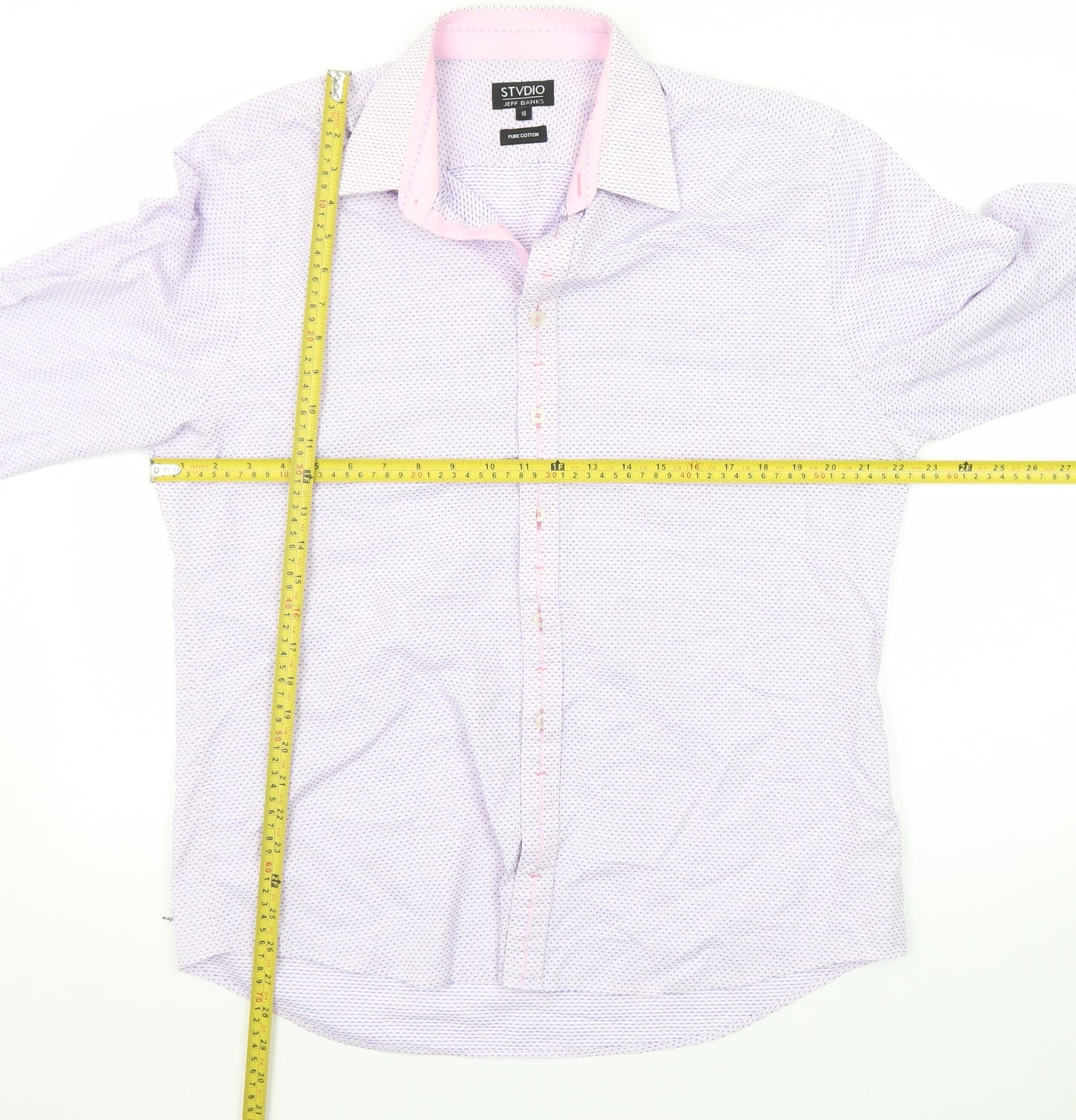 Jeff Banks Men’s Pink Geometric 16in Regular Fit Long Sleeve Cotton Dress Shirt