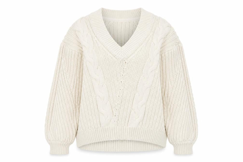 John Lewis Women’s Ivory Cable-Knit V-Neck Cotton Jumper Size 12