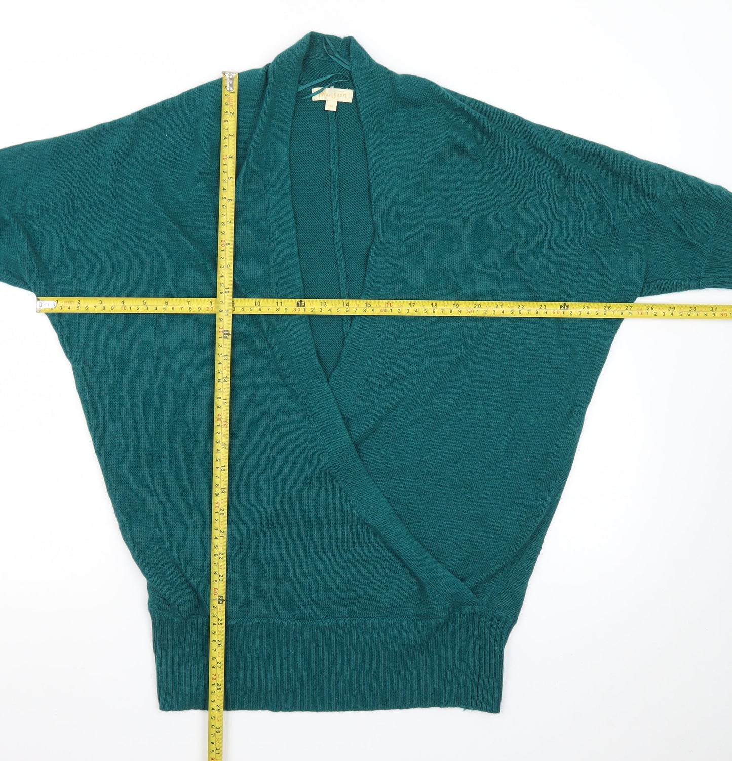 Monsoon Womens Green 3/4 Sleeve Open Knit Cardigan M