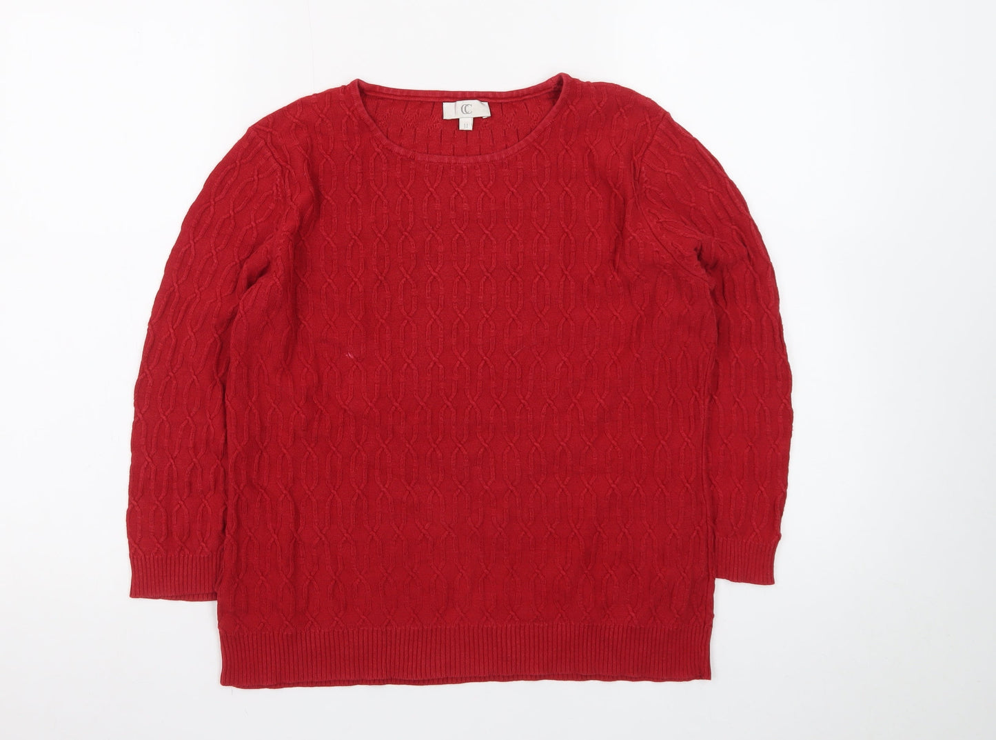CC Women's Red Cable Knit Cotton Pullover Jumper Size M