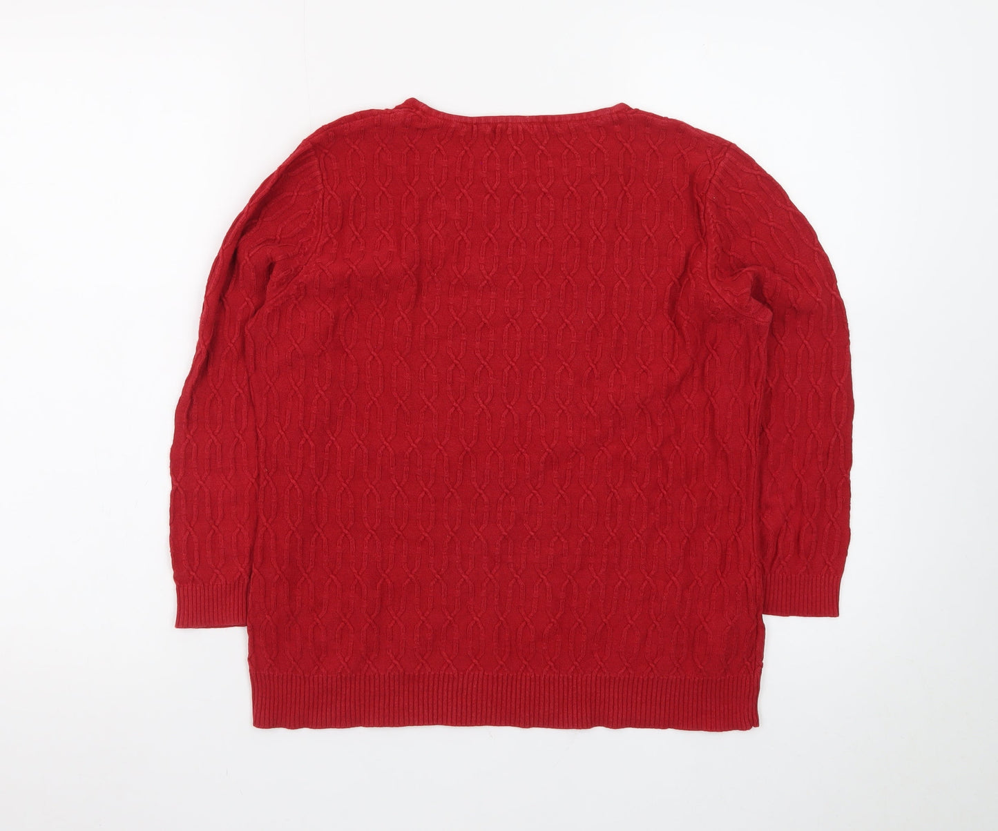 CC Women's Red Cable Knit Cotton Pullover Jumper Size M
