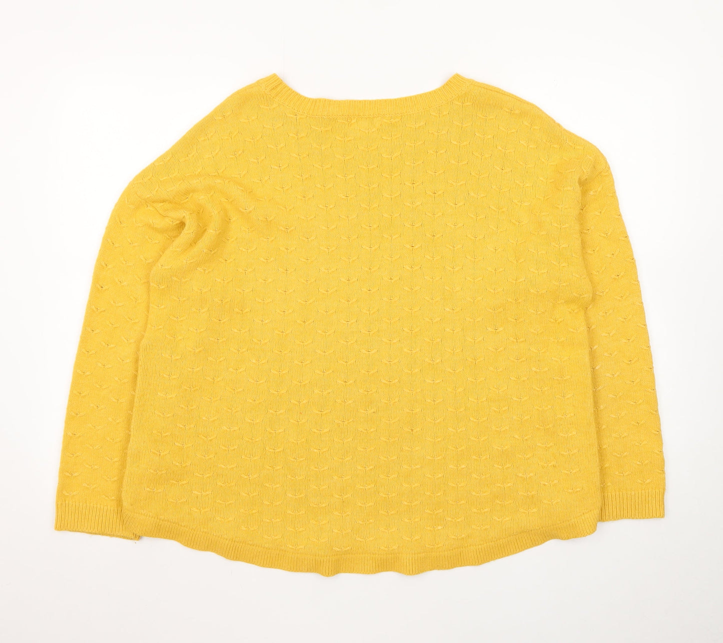 Fat Face Women Yellow Cotton Crew Neck Button Detail Pullover Jumper Size 18