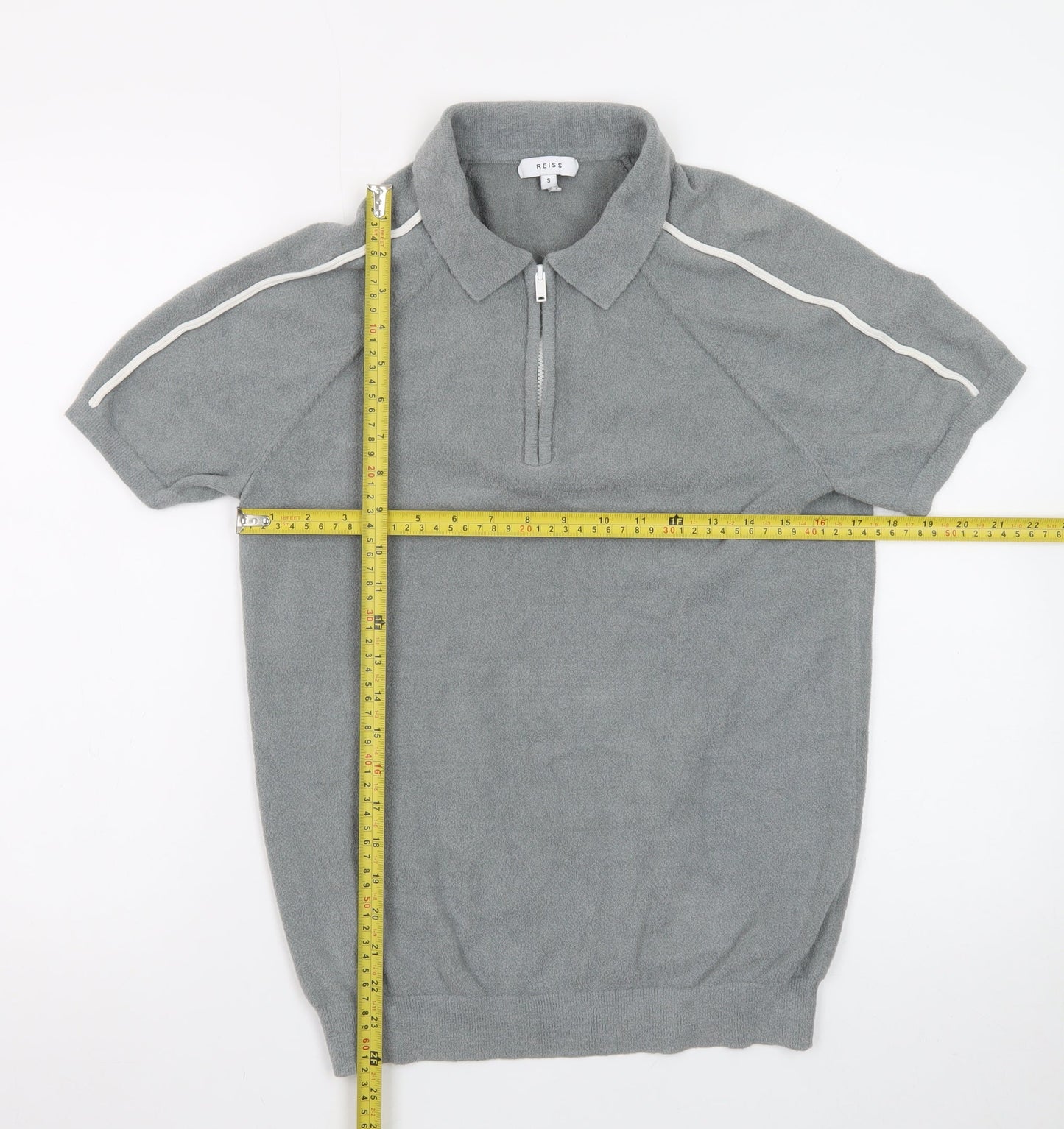 Reiss Men's Grey 1/4 Zip Short Sleeve Knit Polo Shirt Size S