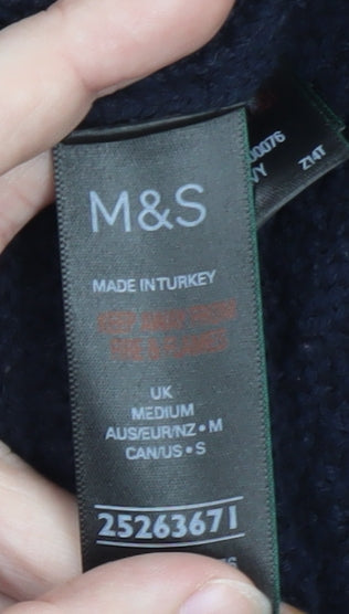 Marks and Spencer Women's Navy Blue Button Cardigan Medium Knit Jumper