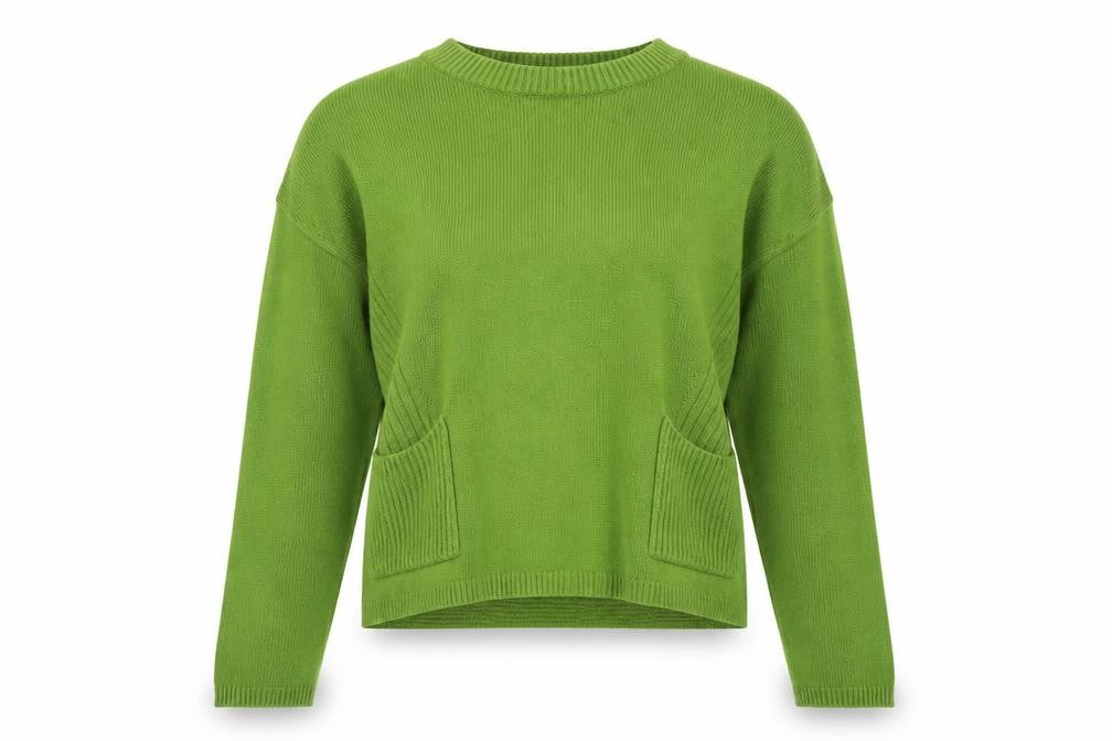 Front view of Oui Women Green Wool Blend Crew Neck jumper, size 10