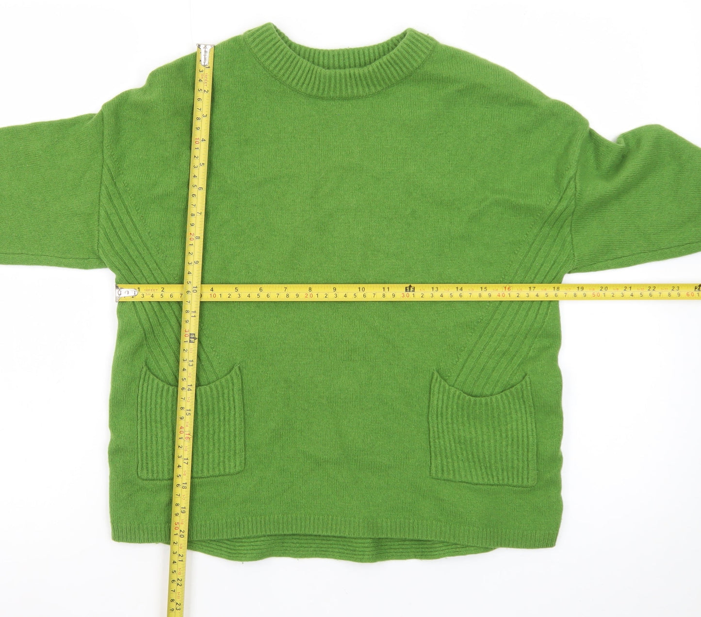 Oui Women Green Wool Blend Crew Neck Pullover Jumper Size 10