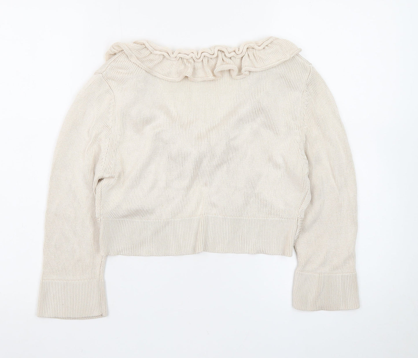Minuet Women’s Beige Ruffle Knit Cardigan Size 14