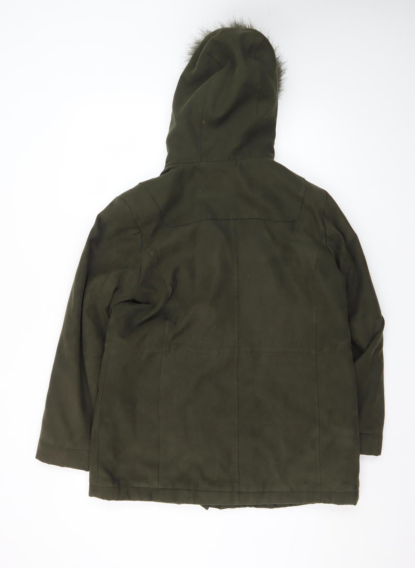 Marks and Spencer Women’s Green Faux Fur Hooded Parka Coat Size 14