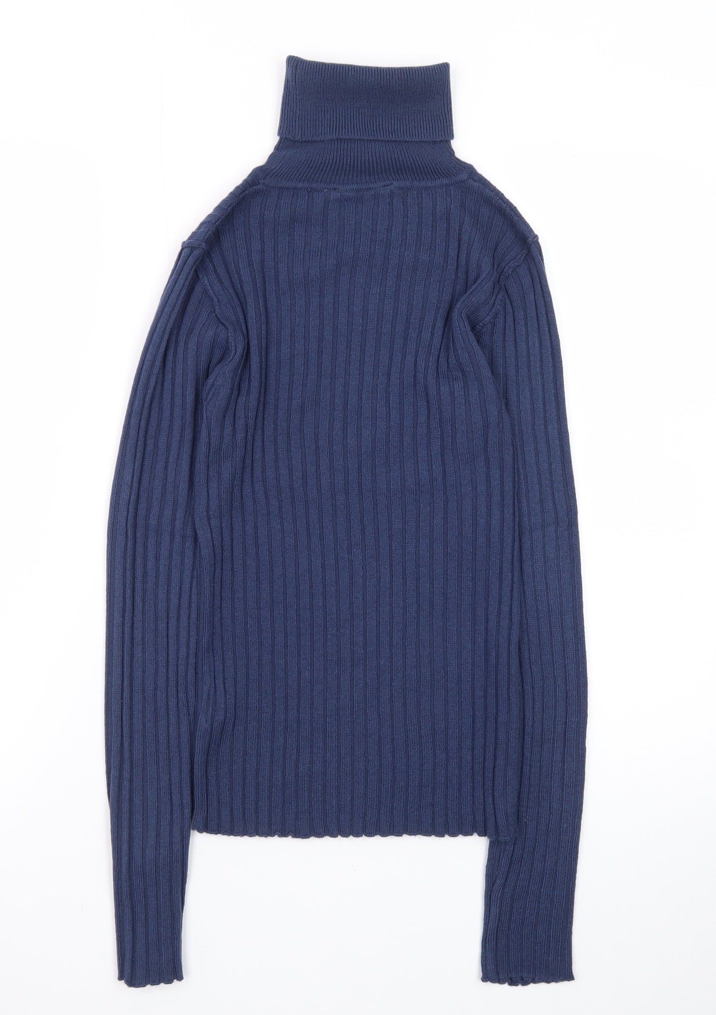 Collusion Women's Blue Roll Neck Ribbed Jumper Size 8