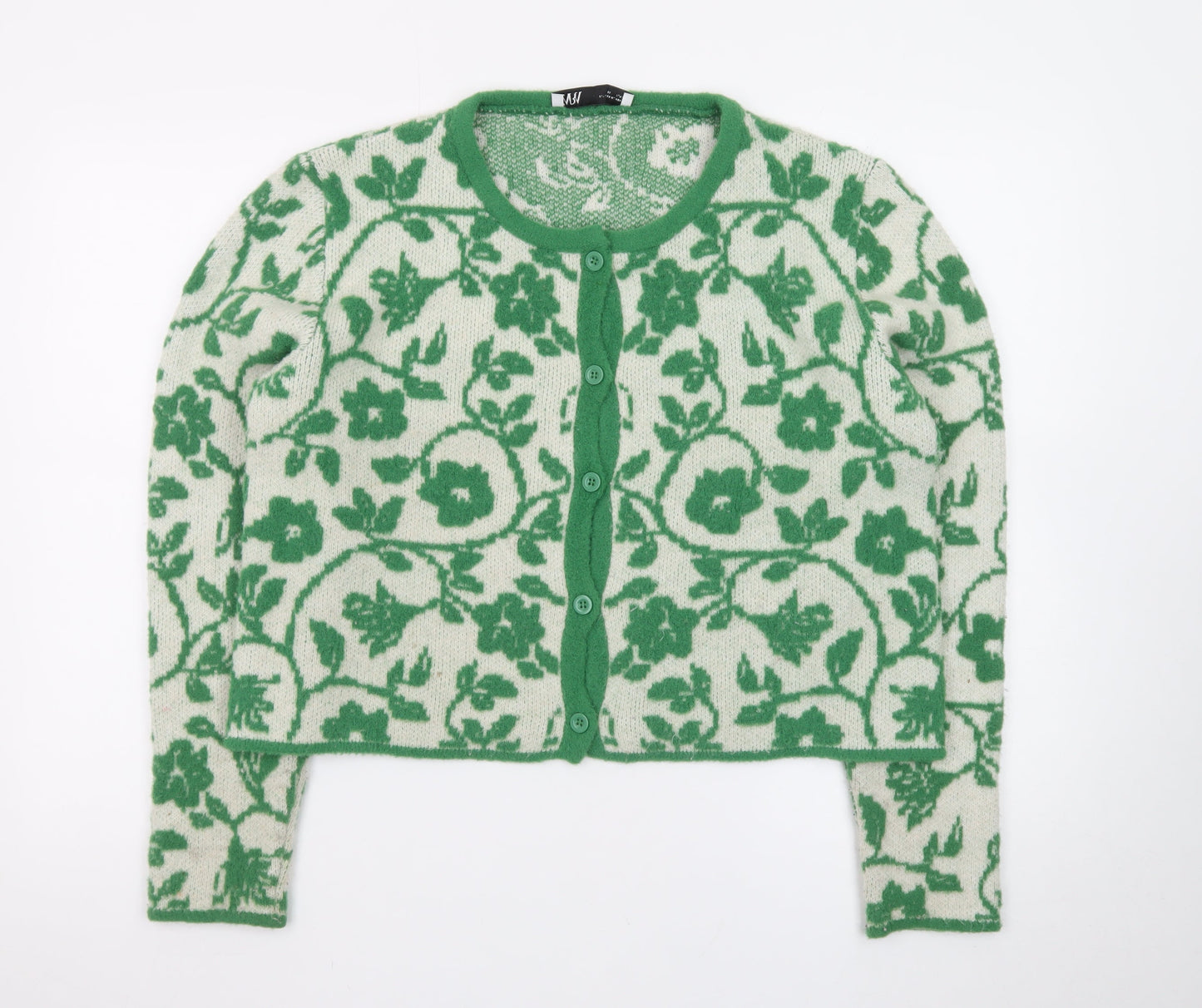 Zara Women Green Floral Wool Cardigan Size 16