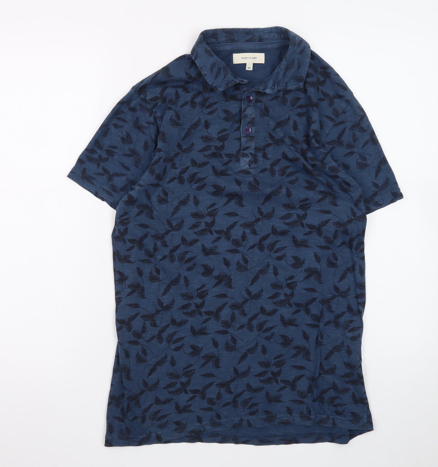 River Island Men's Blue Floral Print Polo Shirt XS