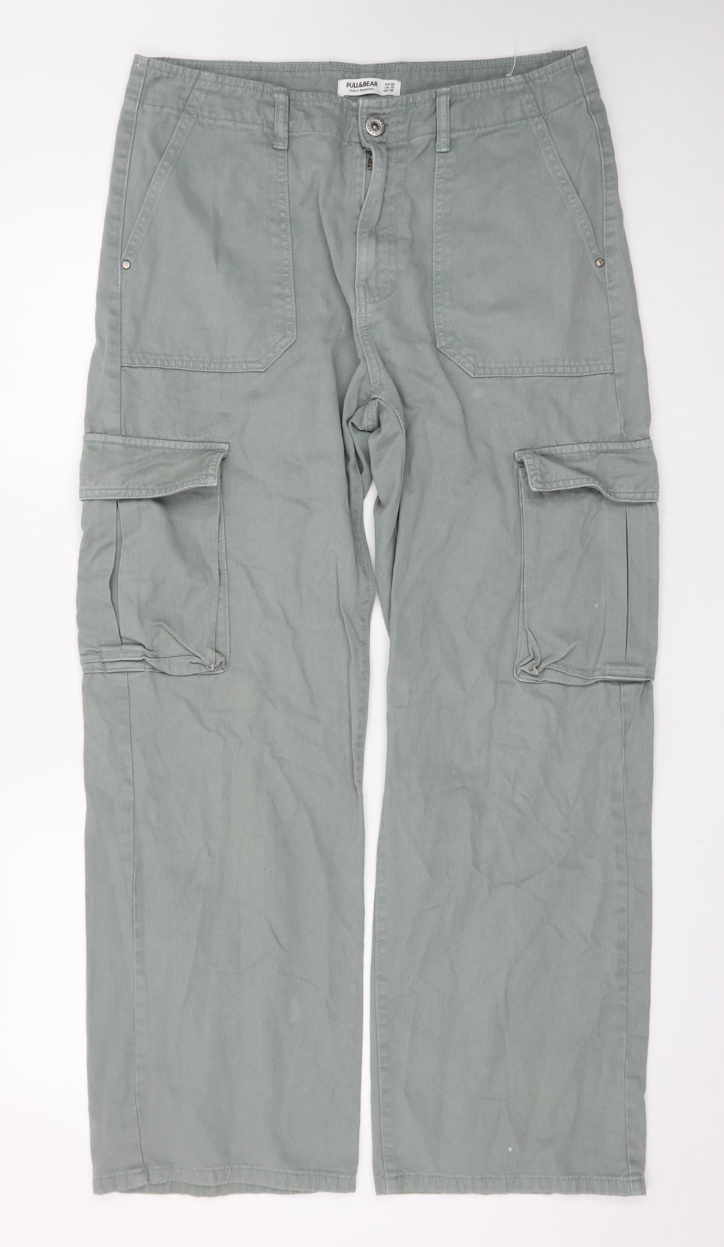 Pull&Bear Men’s Green Cargo Trousers Size M Regular Fit