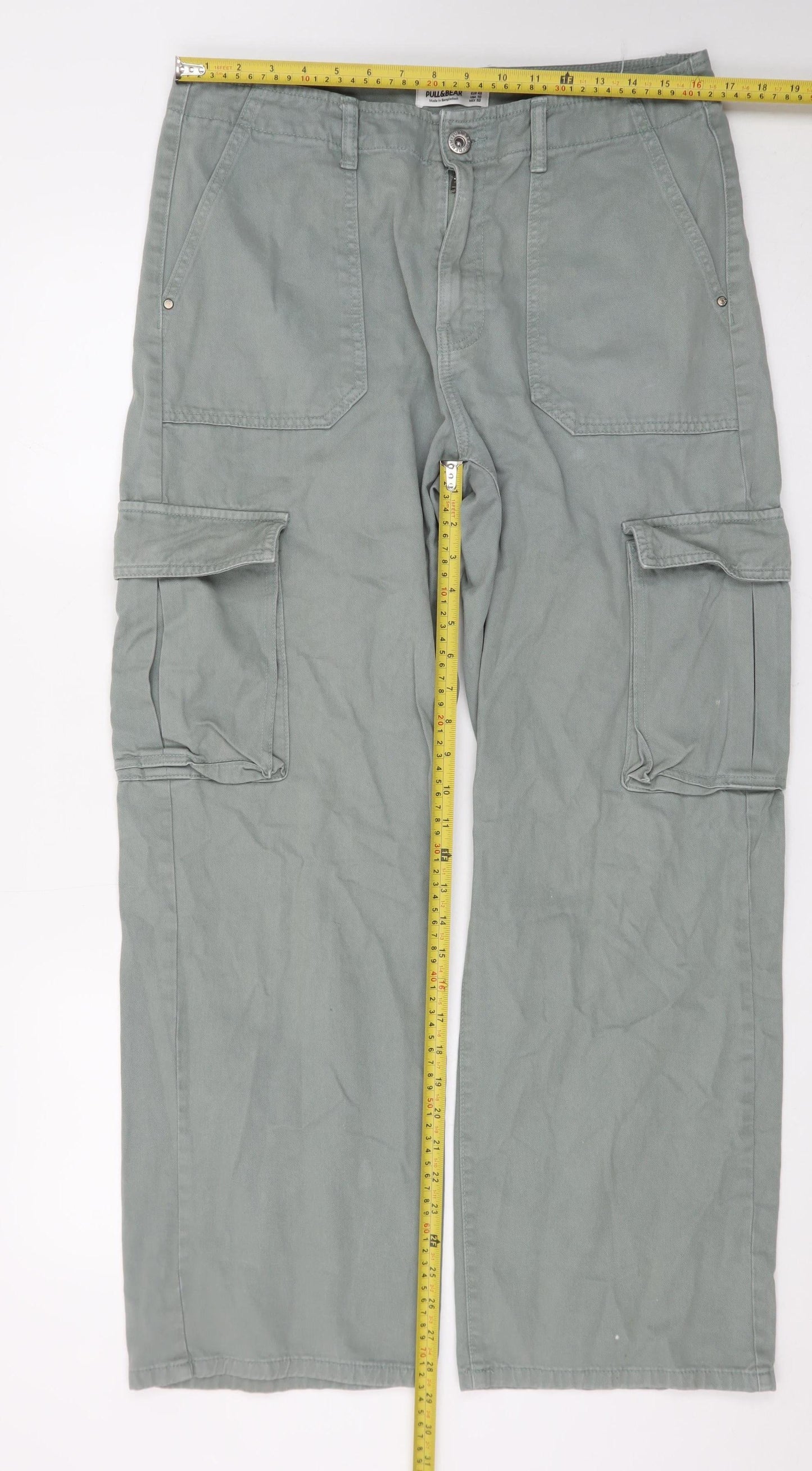 Pull&Bear Men’s Green Cargo Trousers Size M Regular Fit