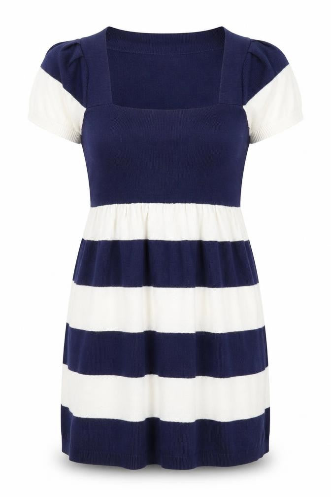 Store Twenty One Women Blue Striped Knit Skater Dress Size 14