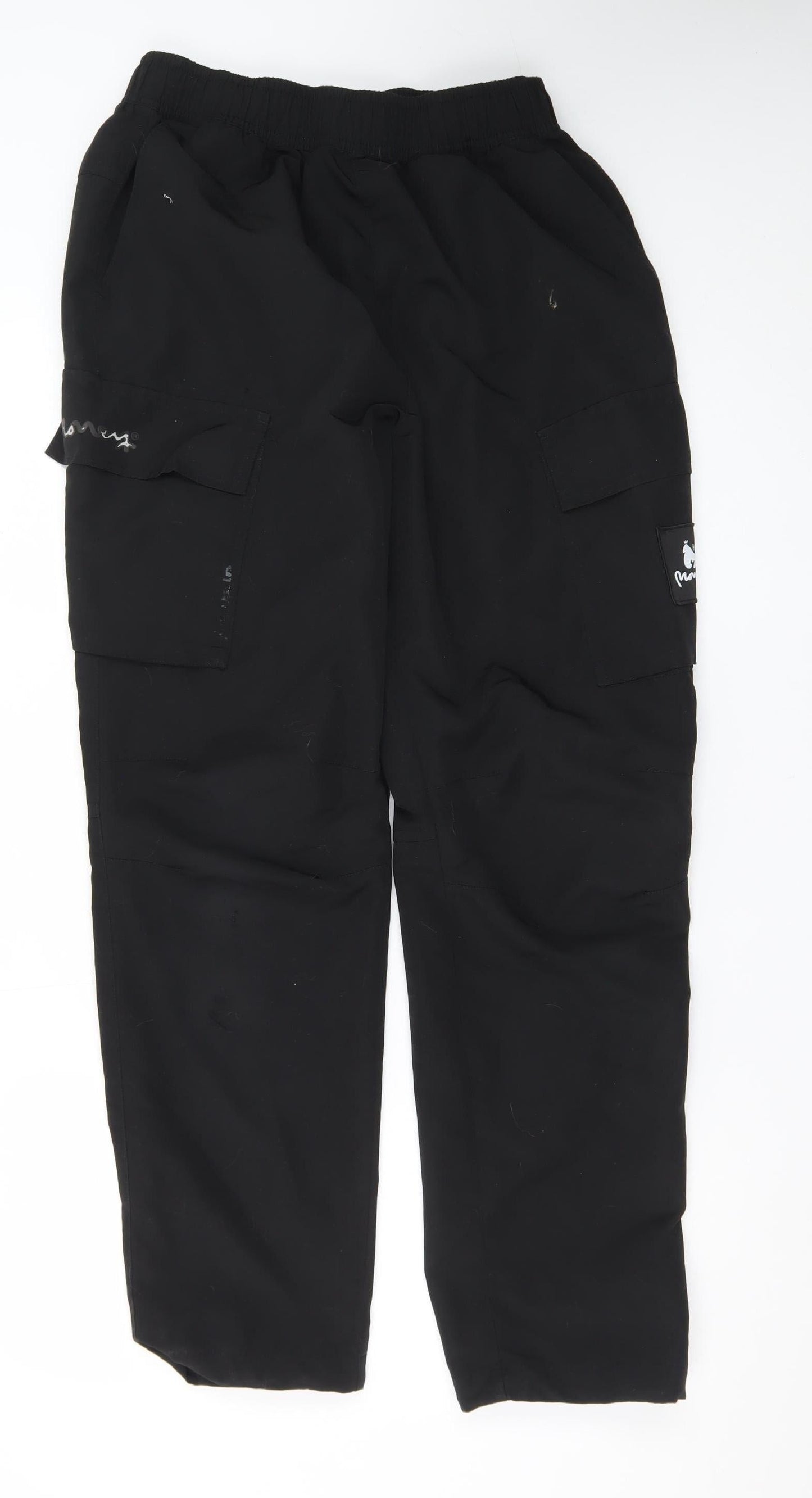 Money Womens Black Cargo Trousers L Elastic Waist Pockets Streetwear