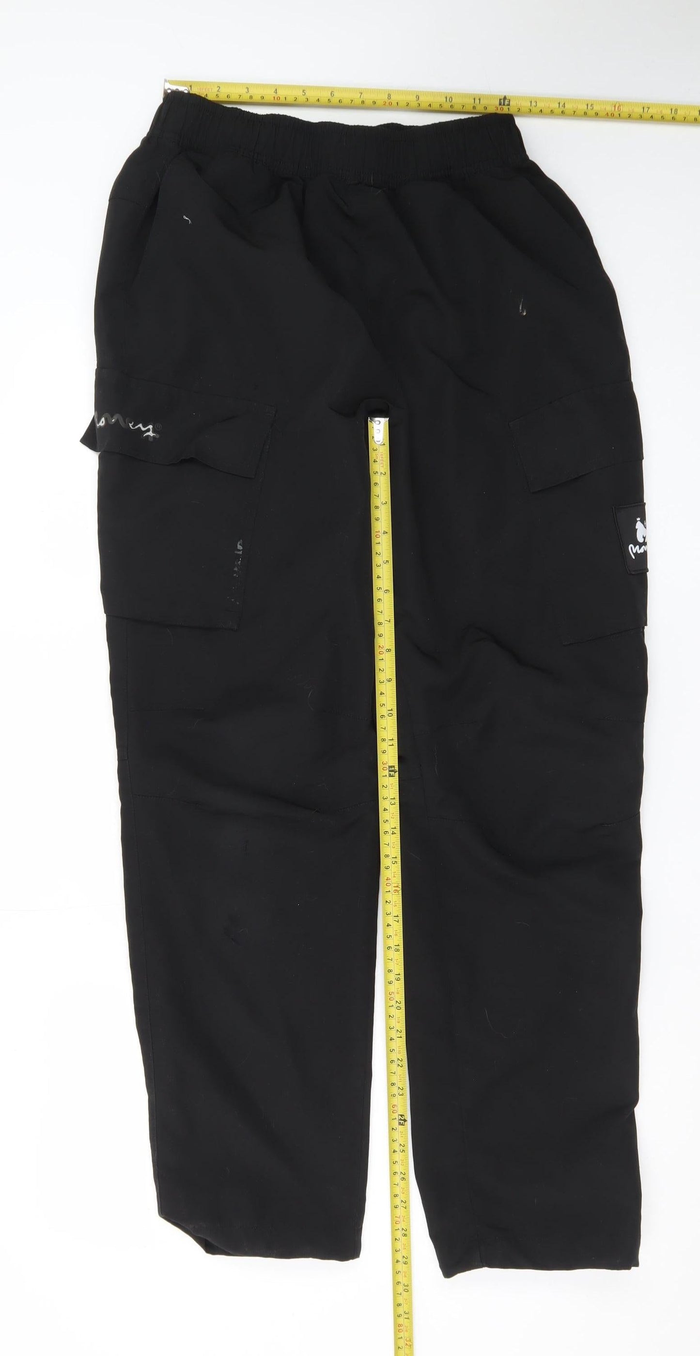 Money Womens Black Cargo Trousers L Elastic Waist Pockets Streetwear