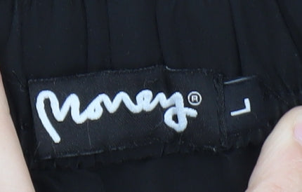 Money Womens Black Cargo Trousers L Elastic Waist Pockets Streetwear