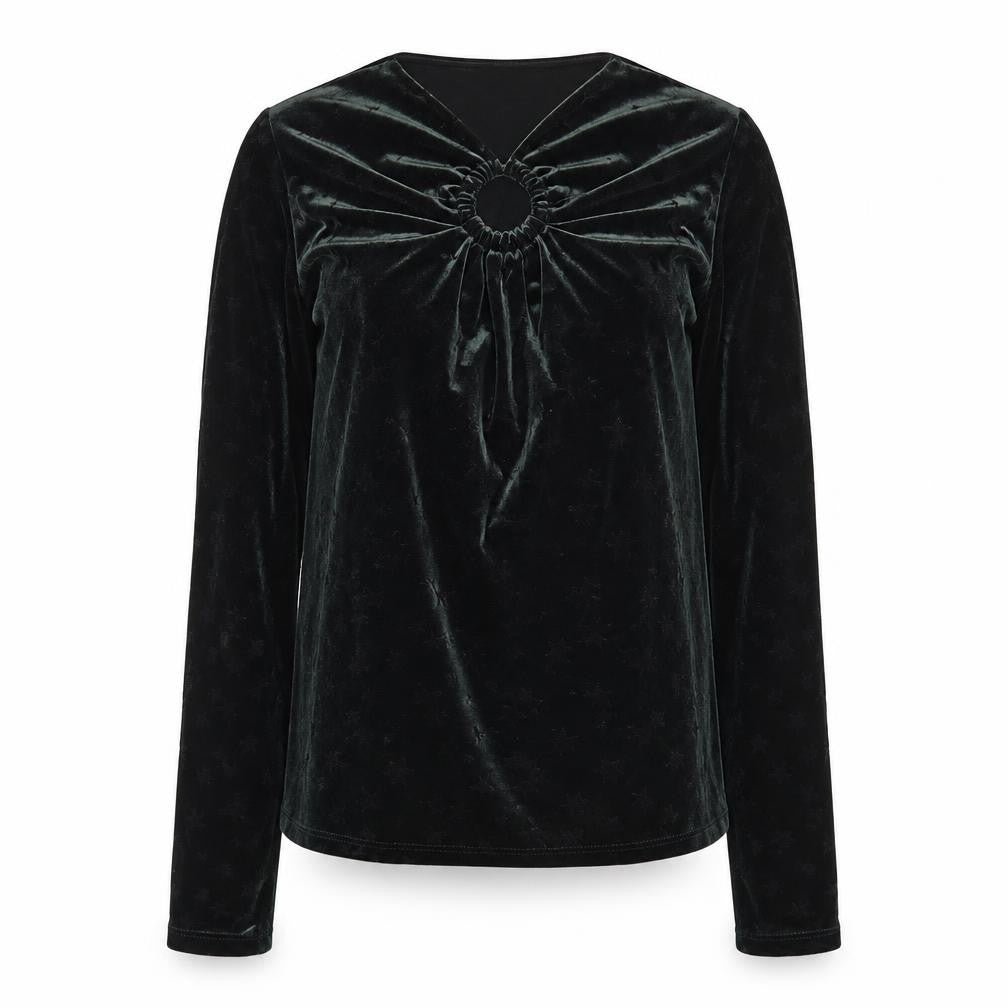 Monsoon Womens Black Velvet Long Sleeve Tunic Blouse Size S