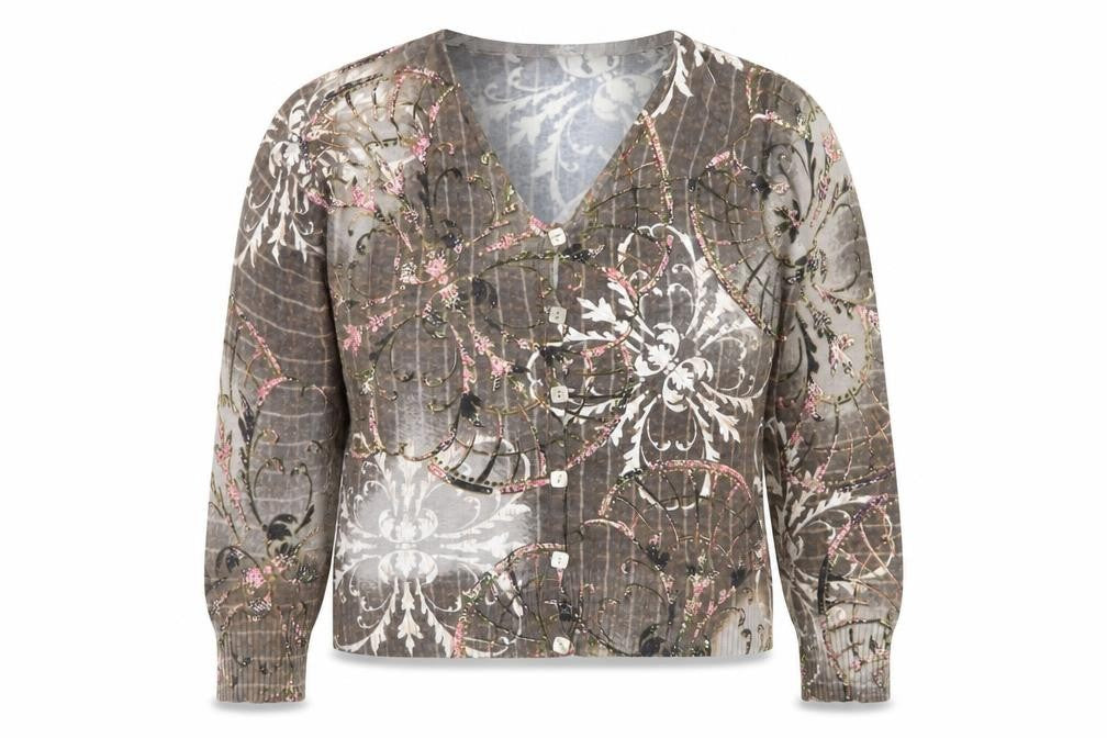 Passport Womens Brown Floral V-Neck Button Cardigan Size M